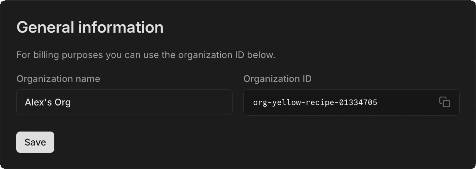 finding your organization ID from the settings page